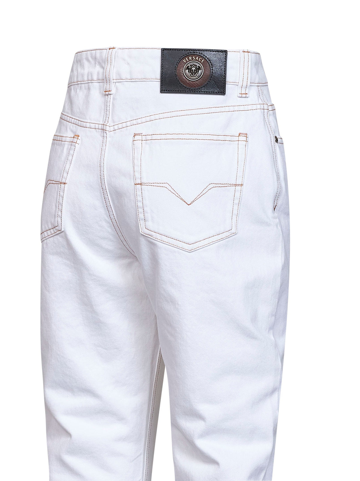 Versace Women White Garment-Dyed Denim High-Rise Jeans