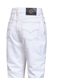 Versace Women White Garment-Dyed Denim High-Rise Jeans