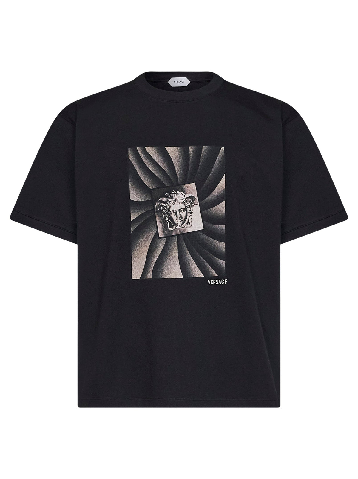 Versace Men Black Cotton Jersey Printed Regular T-Shirt