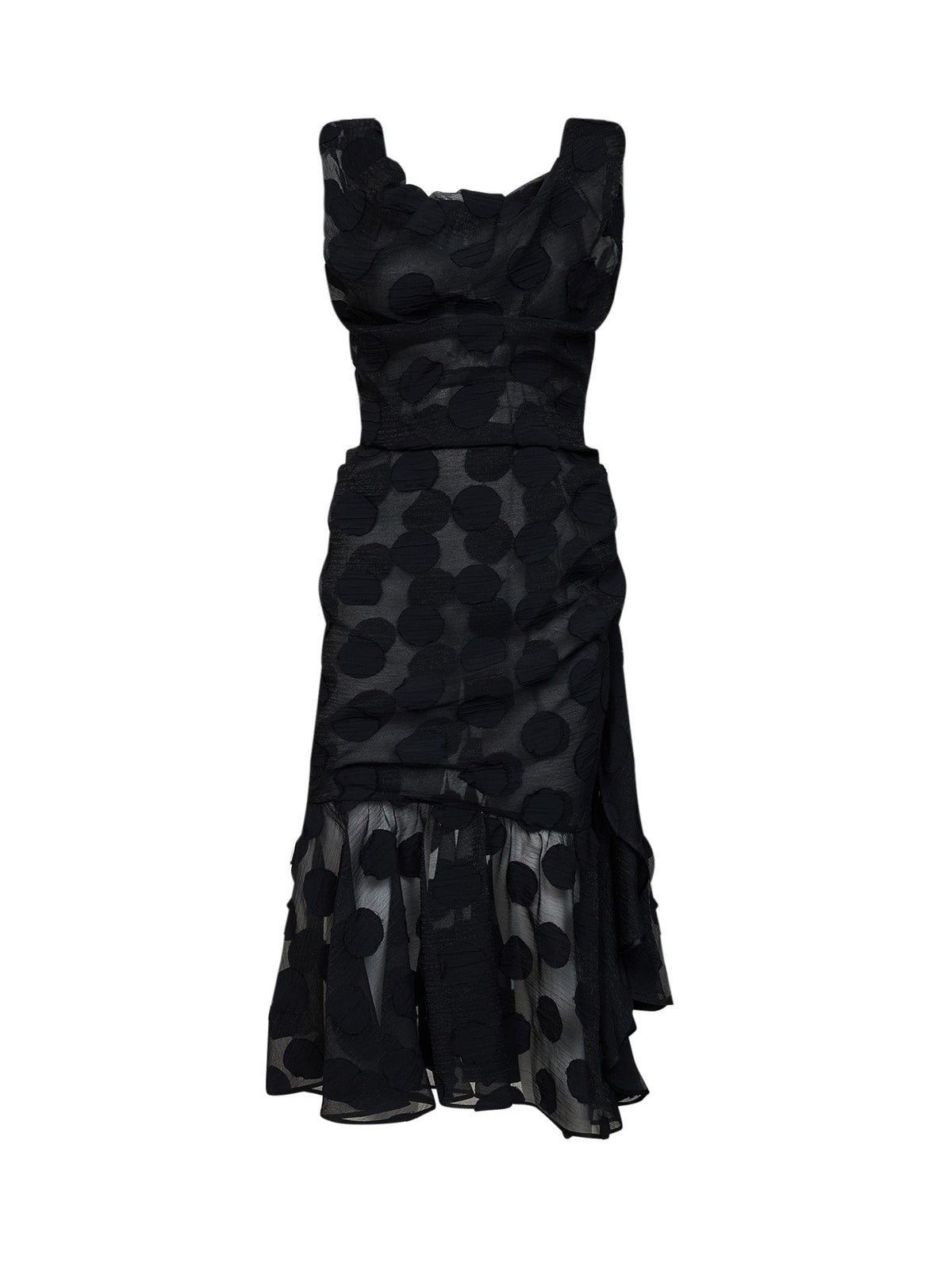 Vivienne Westwood Women Black Polka Dot Crepe Ginnie Frill Midi Dress