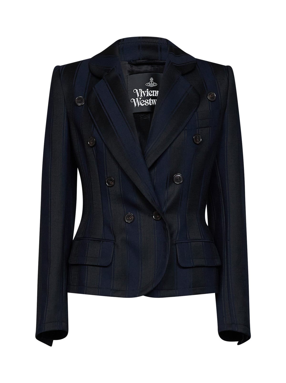 Vivienne Westwood Women Midnight Blue And Black Striped Wool Georgia Double-Breasted Jacket