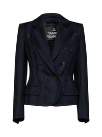Vivienne Westwood Women Midnight Blue And Black Striped Wool Georgia Double-Breasted Jacket