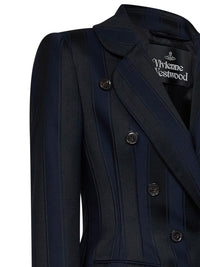 Vivienne Westwood Women Midnight Blue And Black Striped Wool Georgia Double-Breasted Jacket