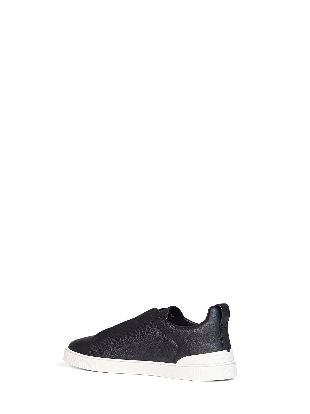 Zegna Men Navy Blue Grained Leather Triple Stitch Sneakers