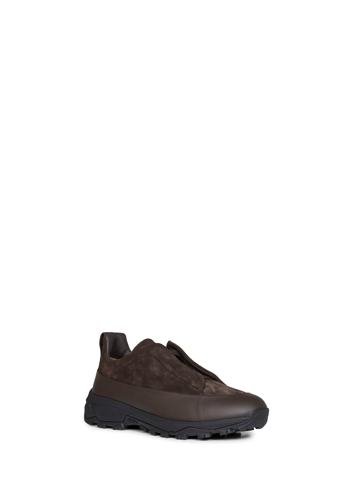 Zegna Men Dark Brown Leather And Suede Triple Stitch Monte Sneakers