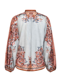 Zimmermann Women Blue Floral Paisley-Print Silk Habotai Aster Tie Shirt