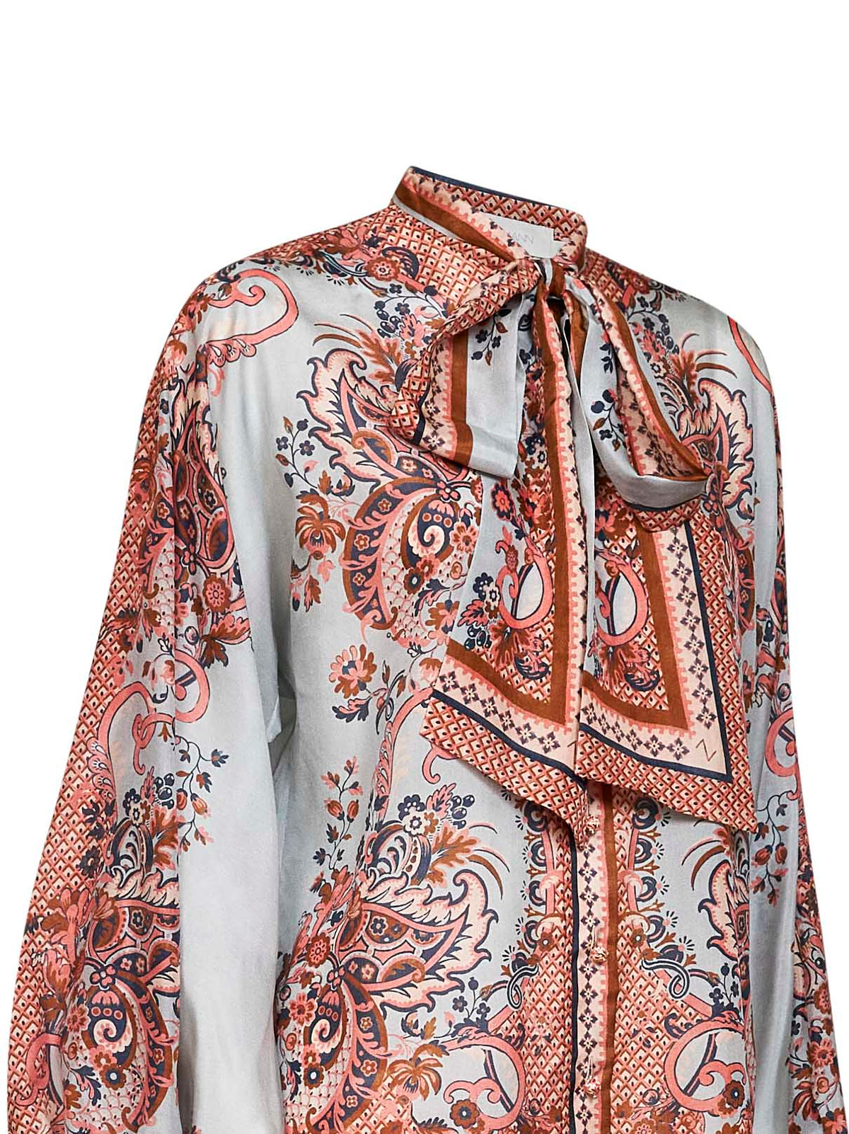 Zimmermann Women Blue Floral Paisley-Print Silk Habotai Aster Tie Shirt