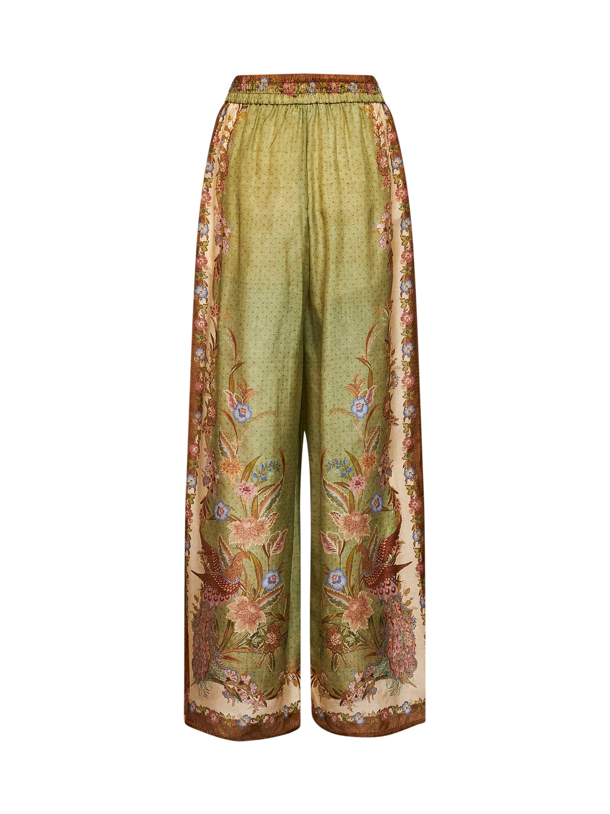 Zimmermann Women Khaki Floral Scarf-Print Silk Habotai Indra Relaxed Trousers