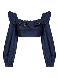 Zimmermann Women Ink Denim Aster Cropped Frill Top
