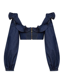 Zimmermann Women Ink Denim Aster Cropped Frill Top
