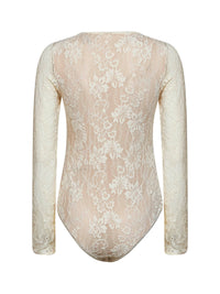 Zimmermann Women Cream Stretch Lace Long-Sleeved Bodysuit