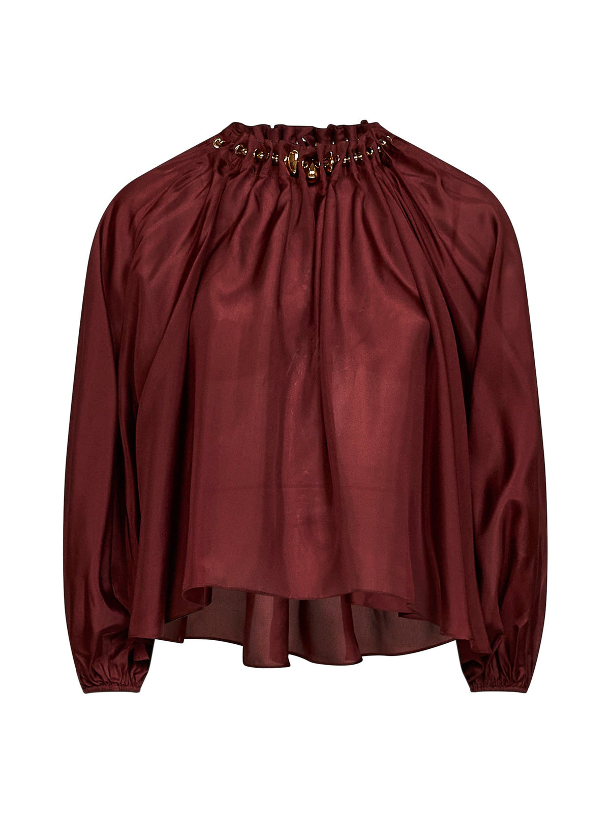Zimmermann Women Merlot Silk Habotai Aster Gathered Beaded Blouse