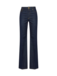 Zimmermann Women Harbour Blue Stretch Cotton Denim Slim-Fit Flared Jeans