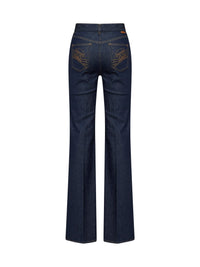 Zimmermann Women Harbour Blue Stretch Cotton Denim Slim-Fit Flared Jeans