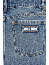 MIU MIU Miu Miu Women Frayed Hem Denim Mini Skirt