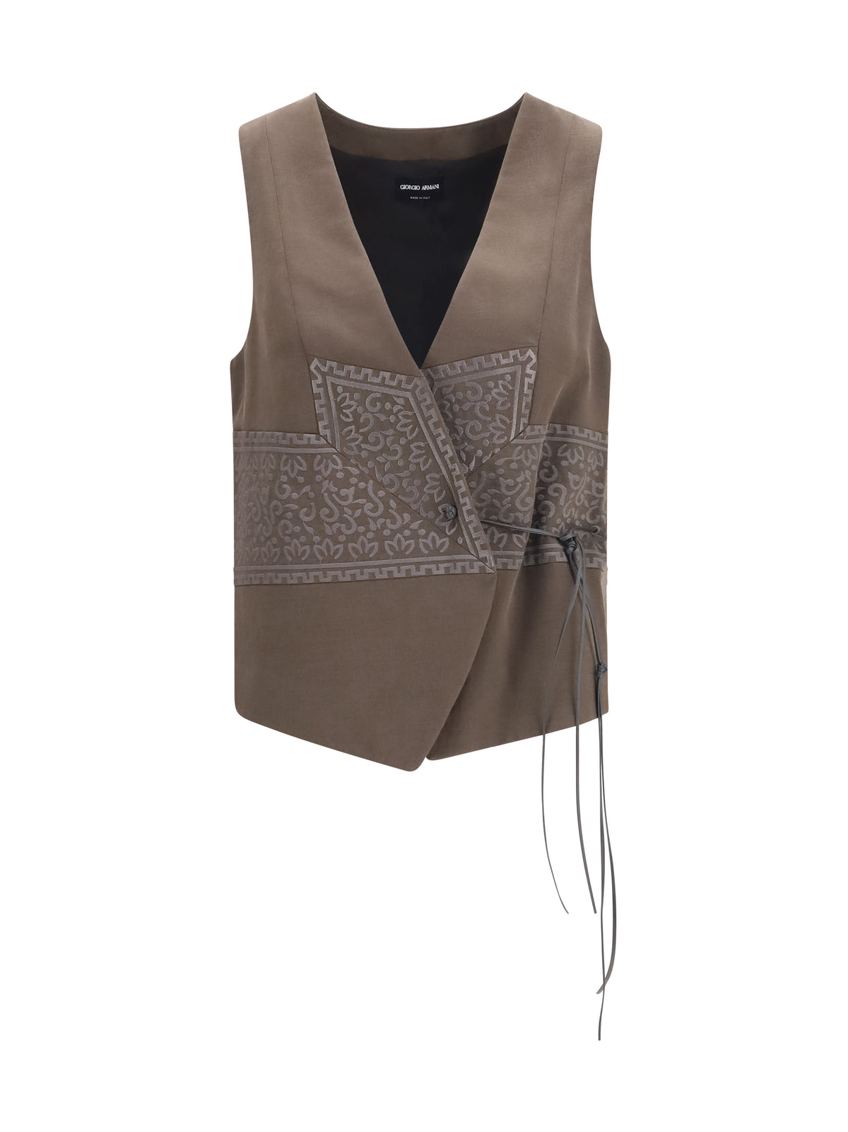 GIORGIO ARMANI Giorgio Armani Women Vest In Washed Silk And Virgin Wool With Jacquard Pattern And Ties