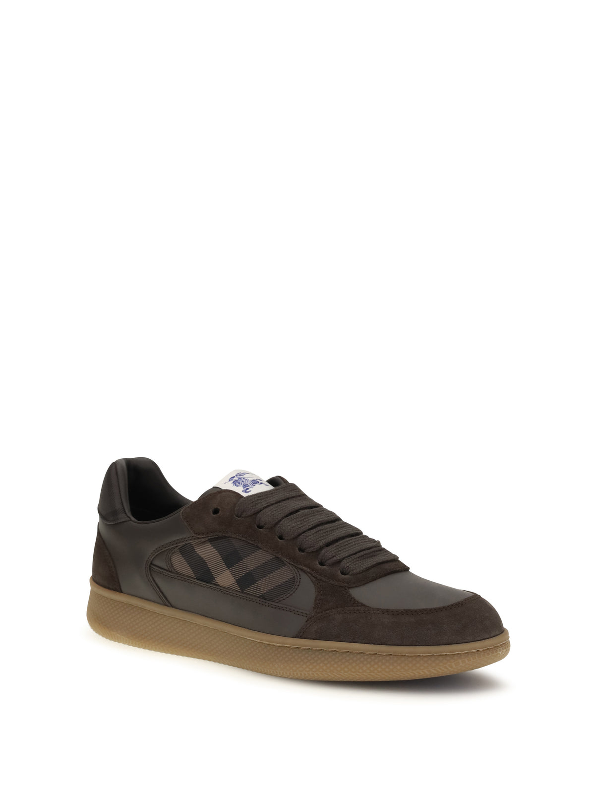 Burberry Men Terrace Check Leather And Suede Sneakers