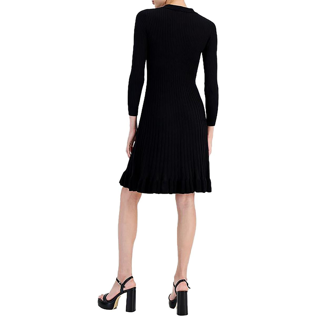 Petites Womens Ribbed Rayon Sweaterdress