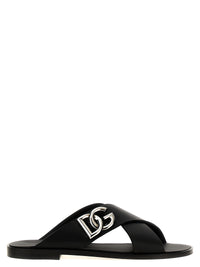 DOLCE & GABBANA Dolce & Gabbana Men Logo Leather Sandals