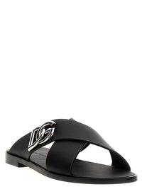 DOLCE & GABBANA Dolce & Gabbana Men Logo Leather Sandals