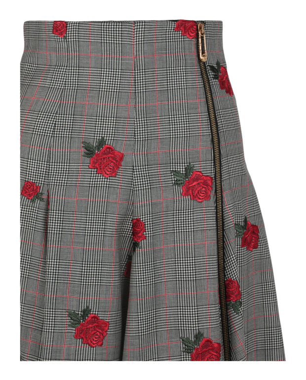 Versace Womens Floral Embroidered Plaid Skirt