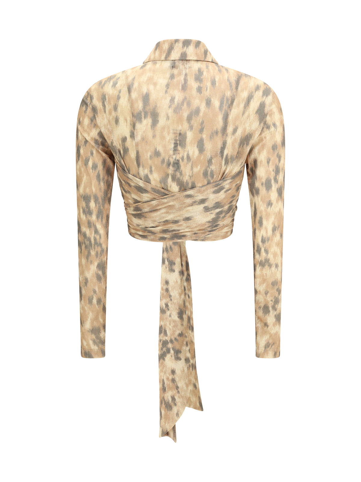 Ganni Women Printed Marl Mesh Tie Blouse