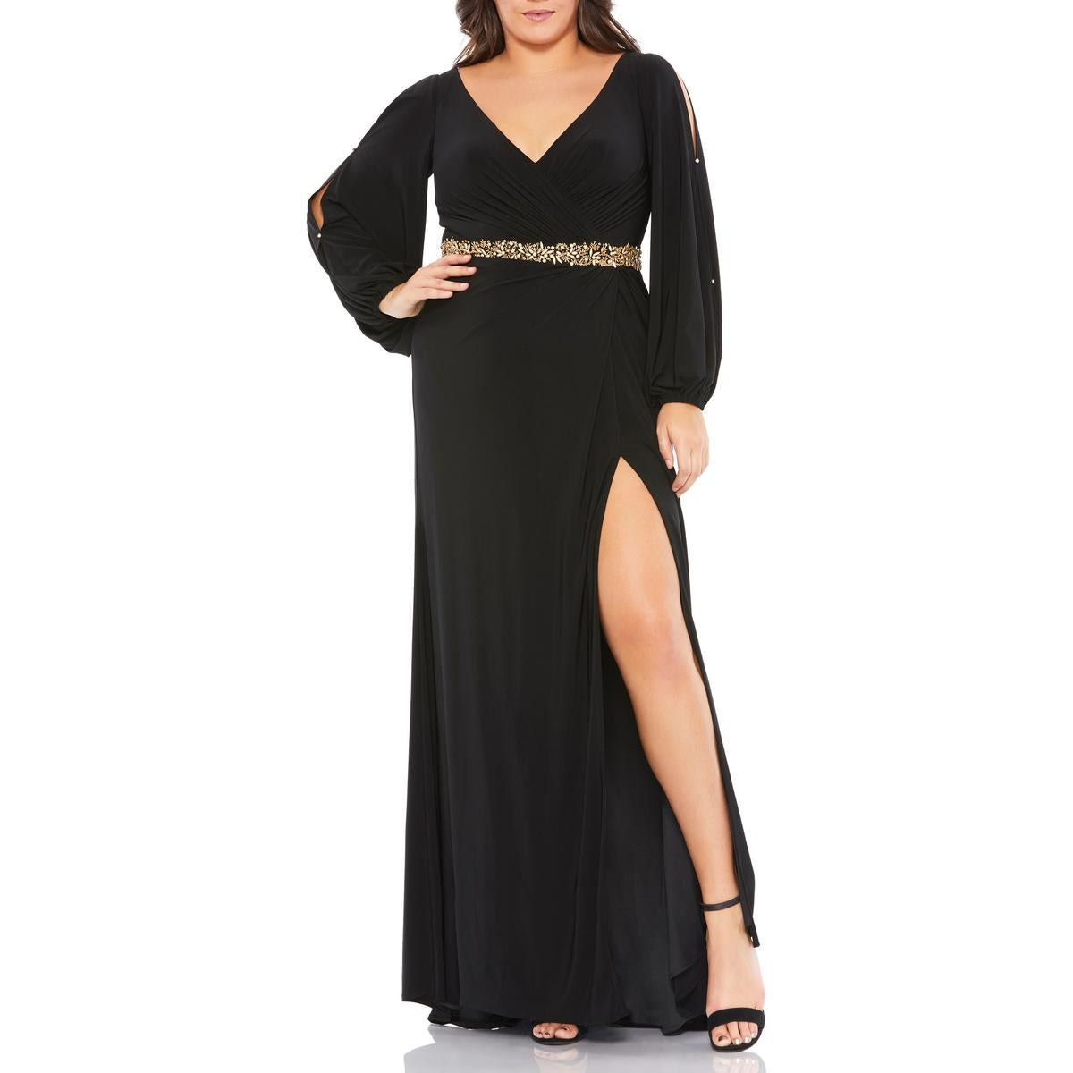 Plus Womens Embellished Polyester Evening Dress