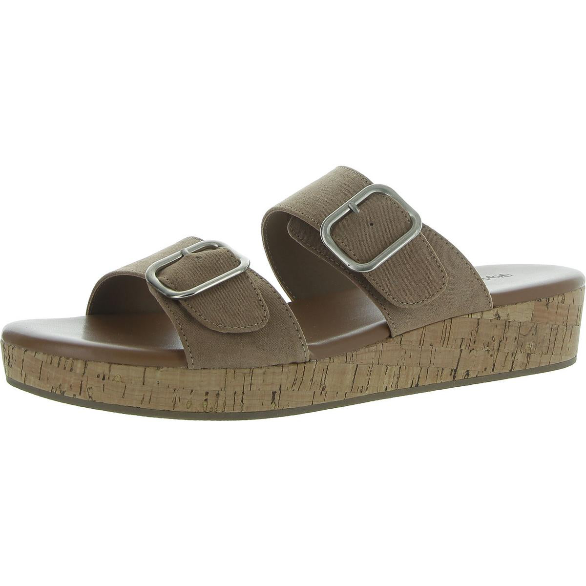 Temppestt Womens Open Toe Double Buckl Slide Sandals