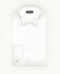 Tom Ford Cotton French-Cuff Tuxedo Shirt White
