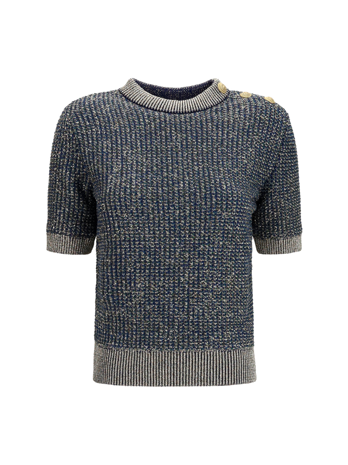 BALMAIN Balmain Women Short-Sleeve Sequined Sweater With Buttons