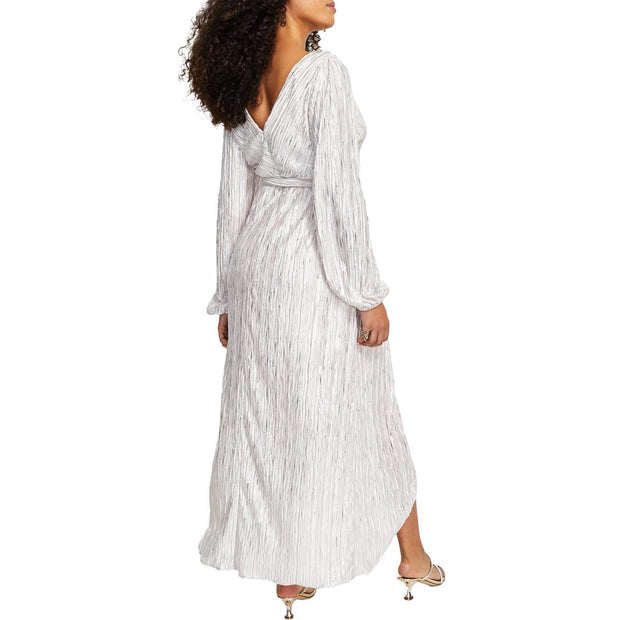 Womens Metallic Faux Wrap Maxi Dress