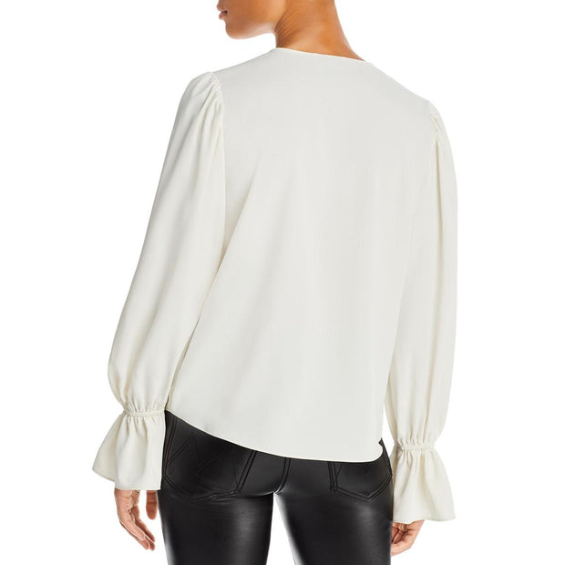 Womens Gathered Puff Sleeve Pullover Top