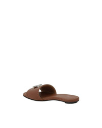 Alexander McQueen Leather Slide Sandals Tan Leather Women Brown