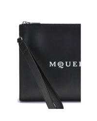 Alexander McQueen Clutch Logo Print Wristlet Men Black Wallets