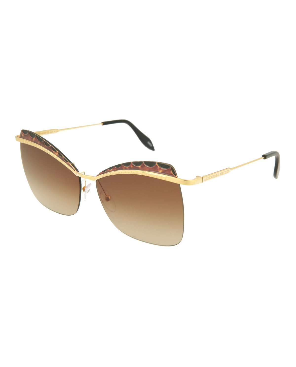 Alexander McQueen Womens Cat Eye Gold Gold Brown Fashion Designer Eyewear