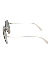 Alexander McQueen Mens Aviator Silver Silver Silver Fashion Designer Eyewear