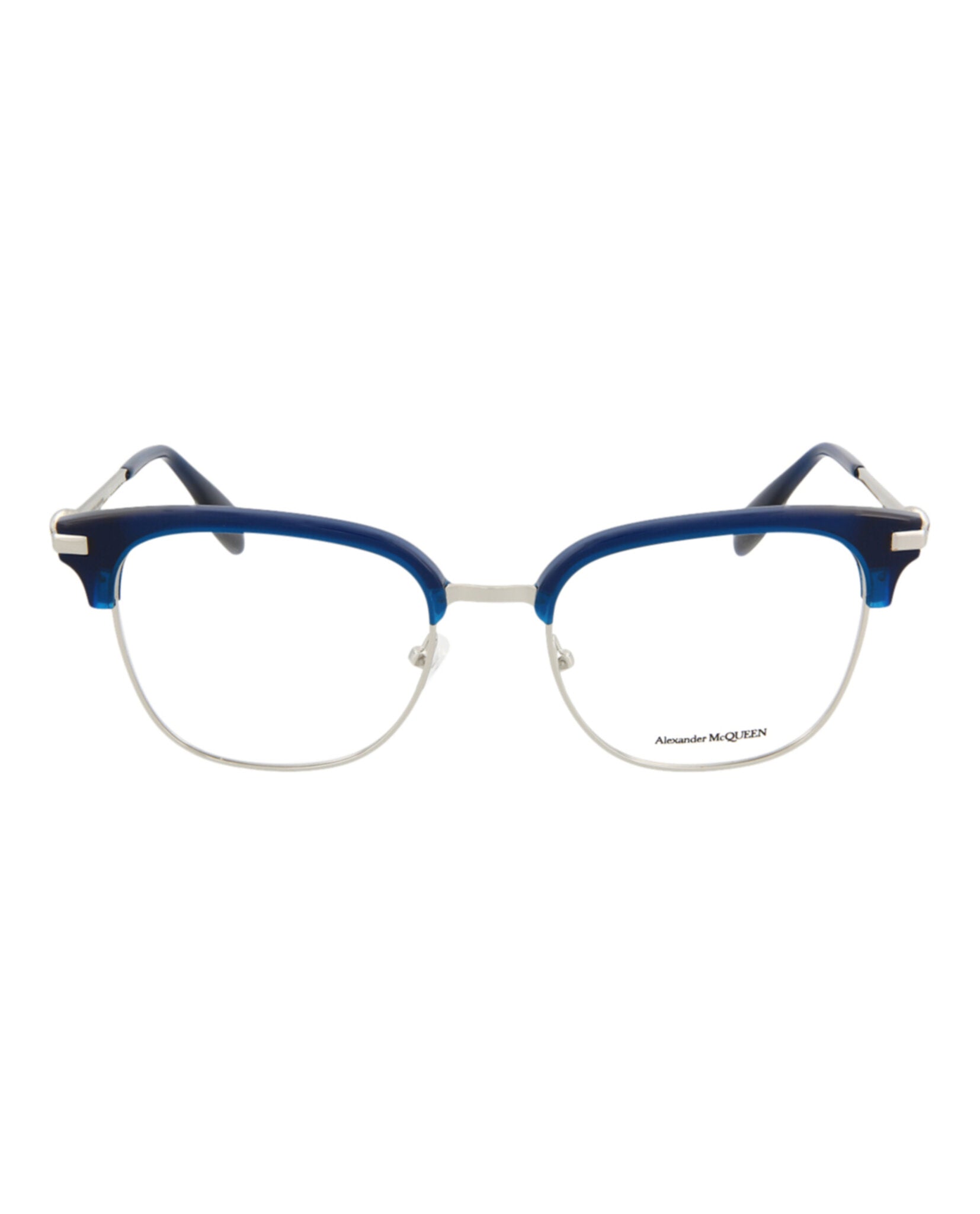 Alexander McQueen Mens Round/Oval Silver Silver Transparent Fashion Designer Eyewear