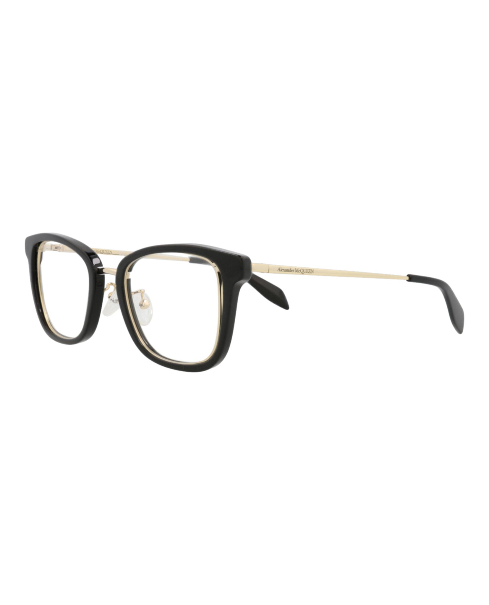 Alexander McQueen Womens Square/Rectangle Black Gold Transparent Fashion Designer Eyewear