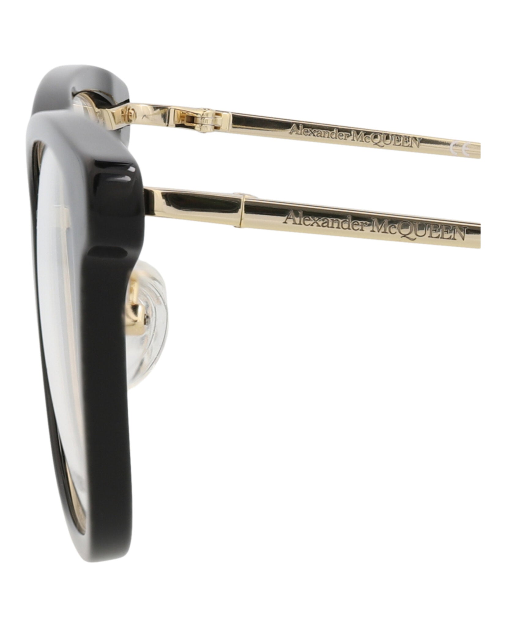 Alexander McQueen Womens Square/Rectangle Black Gold Transparent Fashion Designer Eyewear