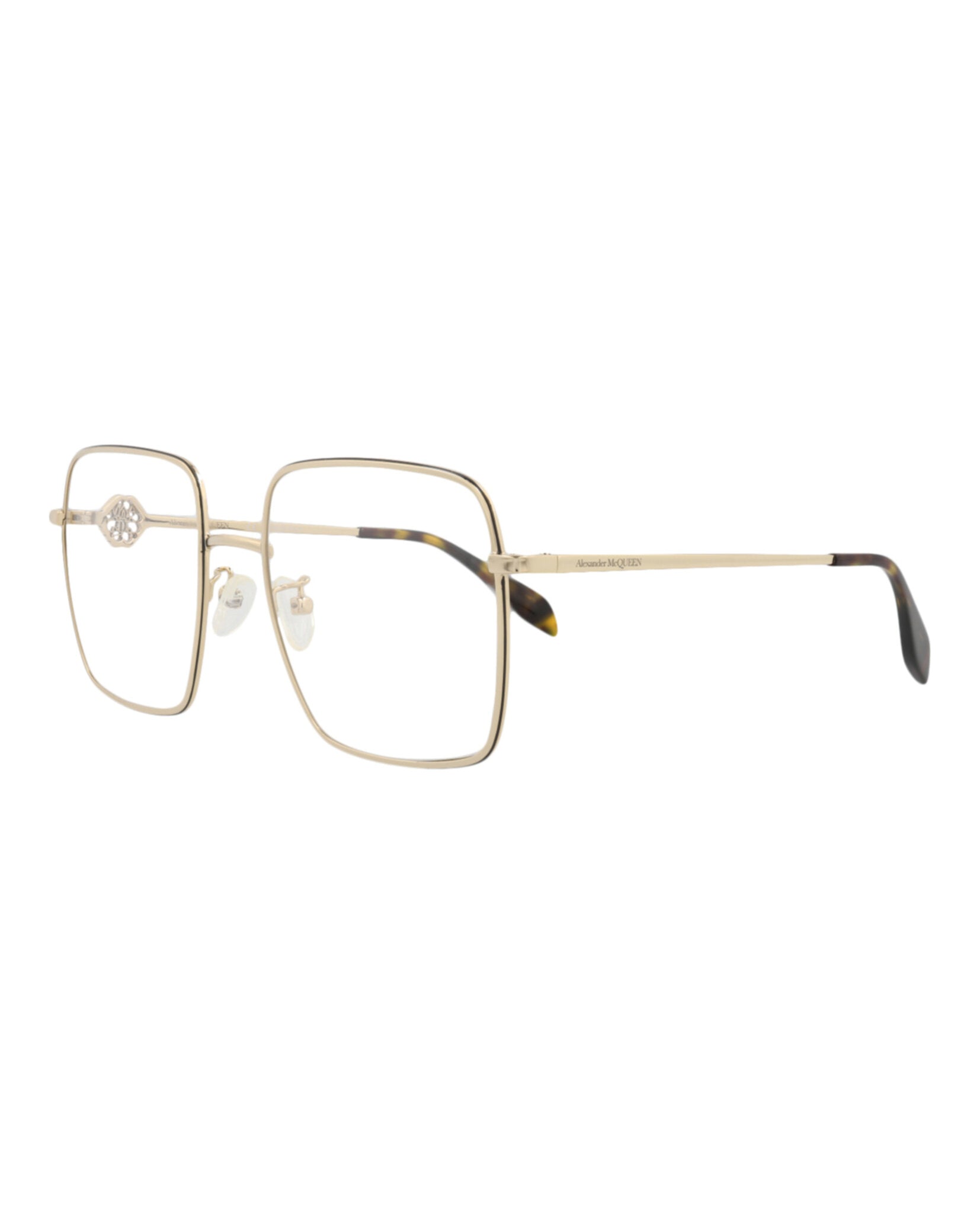 Alexander McQueen Womens Square/Rectangle Gold Gold Transparent Fashion Designer Eyewear