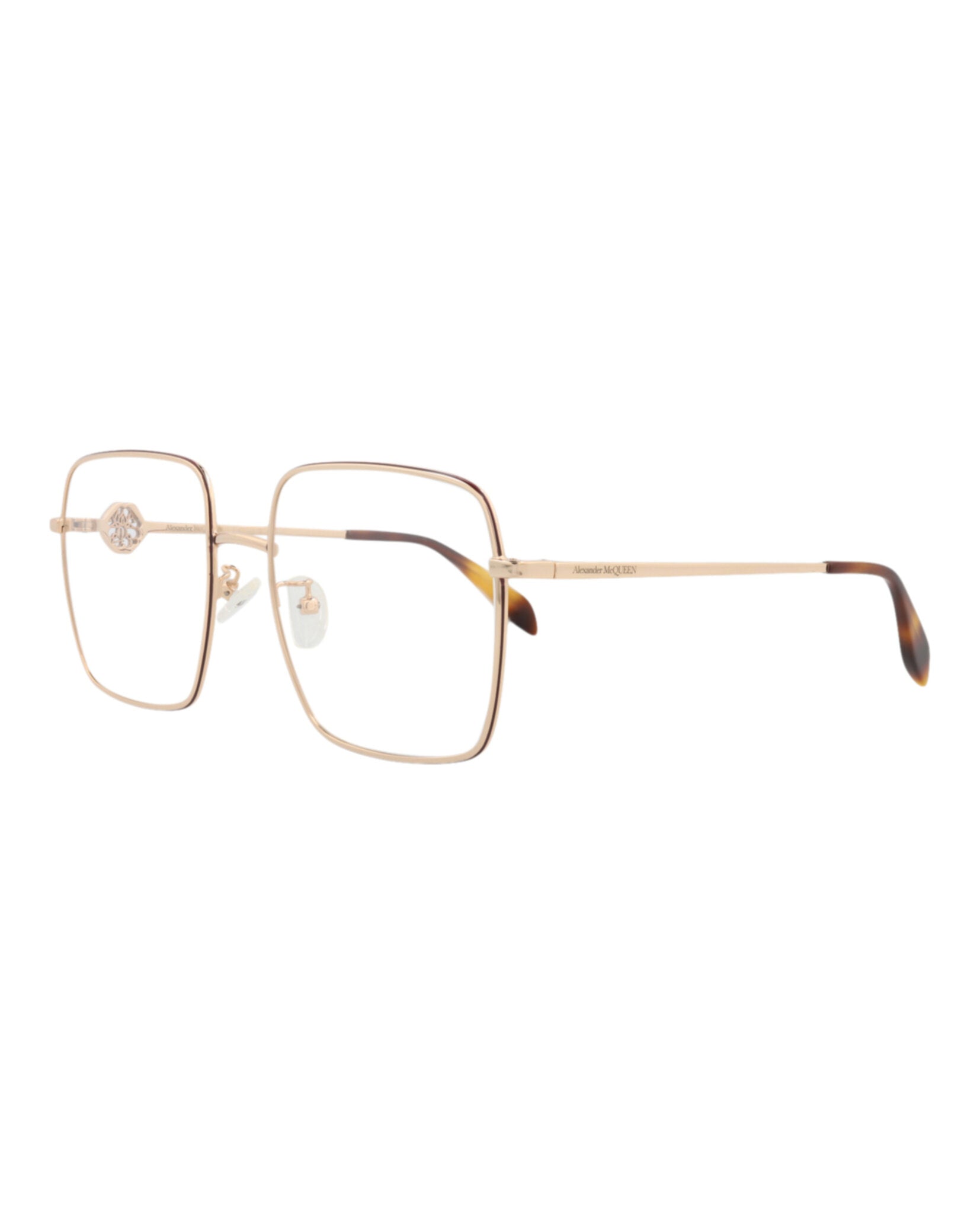 Alexander McQueen Womens Square/Rectangle Gold Gold Transparent Fashion Designer Eyewear