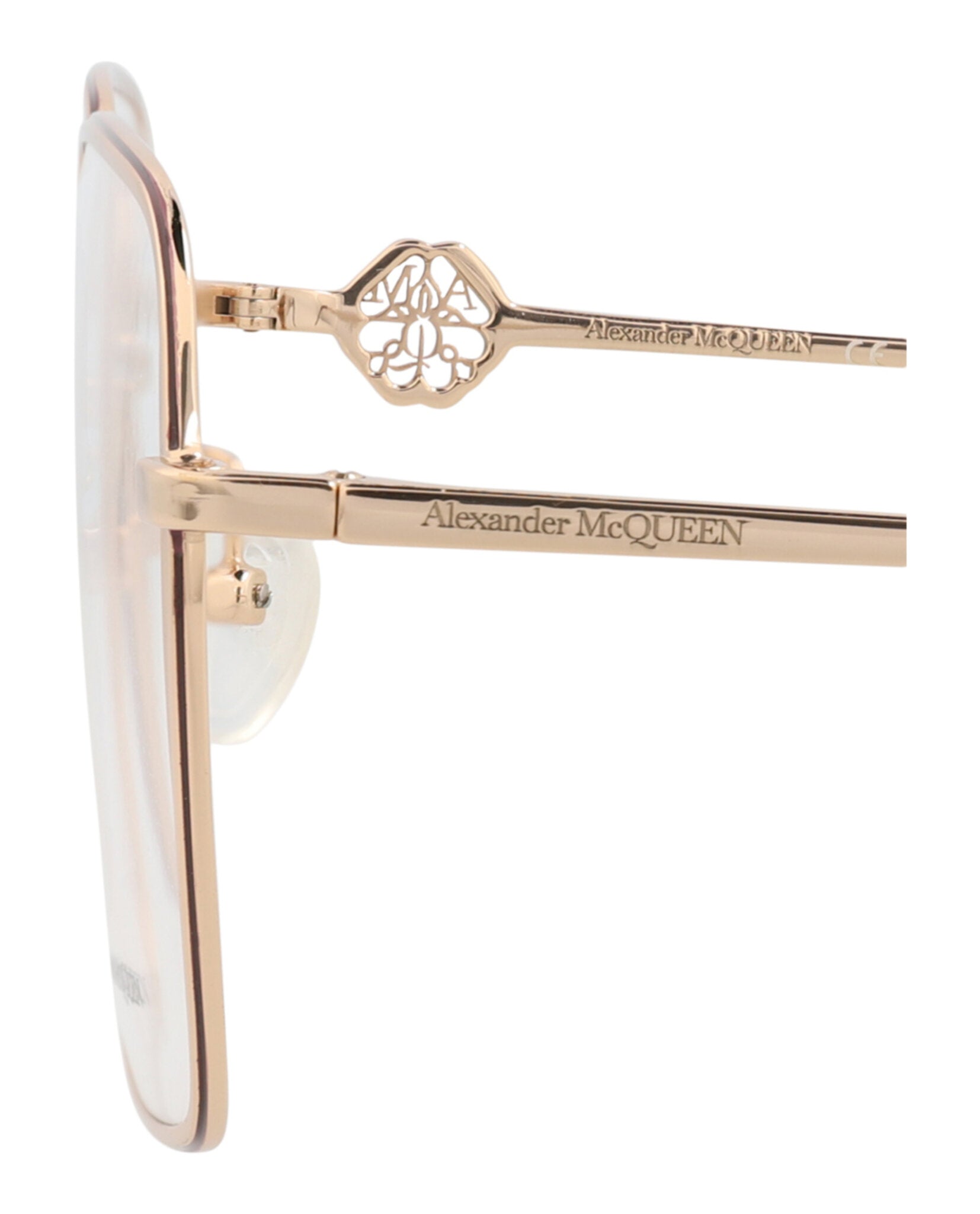 Alexander McQueen Womens Square/Rectangle Gold Gold Transparent Fashion Designer Eyewear