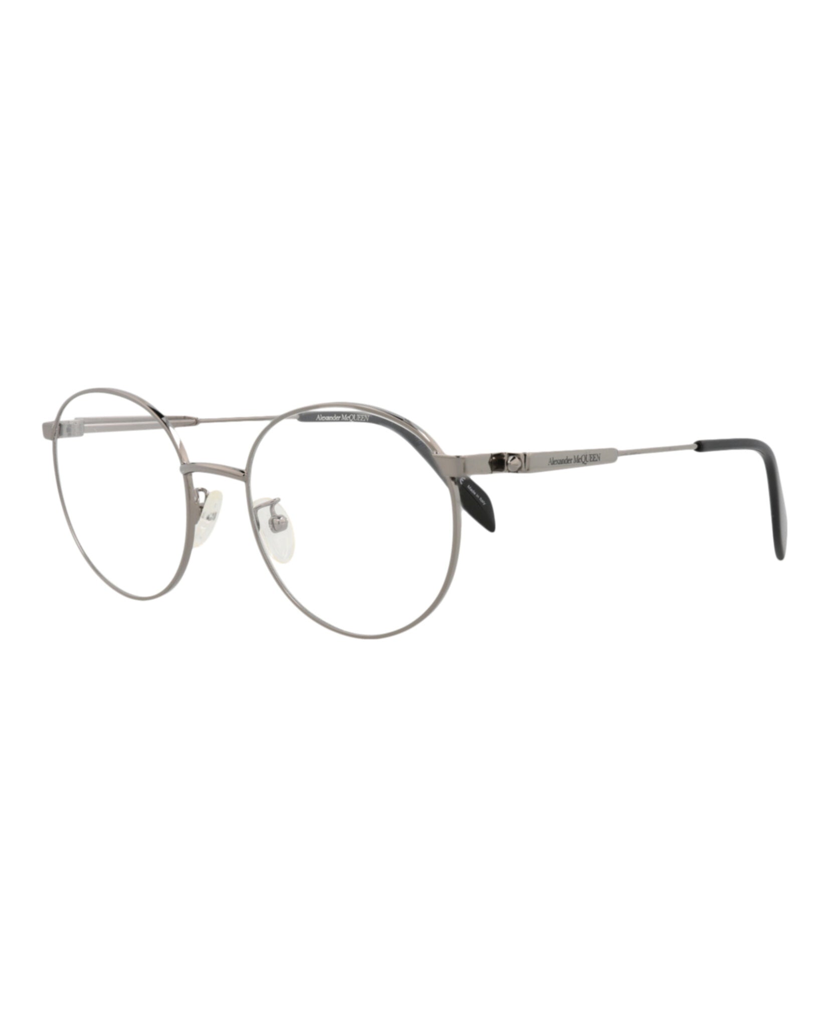 Alexander McQueen Mens Round/Oval Ruthenium Ruthenium Transparent Fashion Designer Eyewear