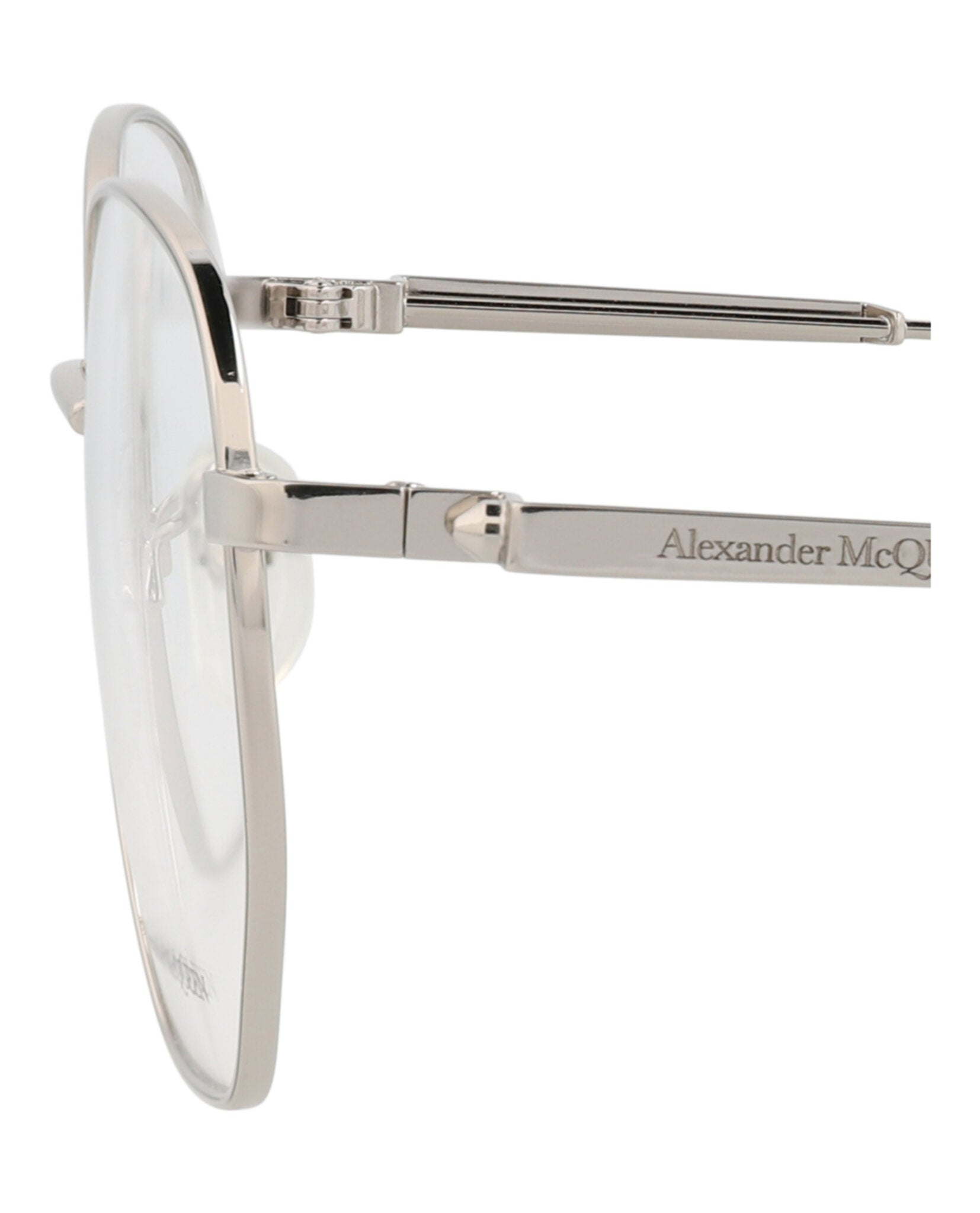 Alexander McQueen Mens Round/Oval Silver Silver Transparent Fashion Designer Eyewear