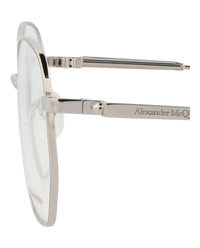 Alexander McQueen Mens Round/Oval Silver Silver Transparent Fashion Designer Eyewear