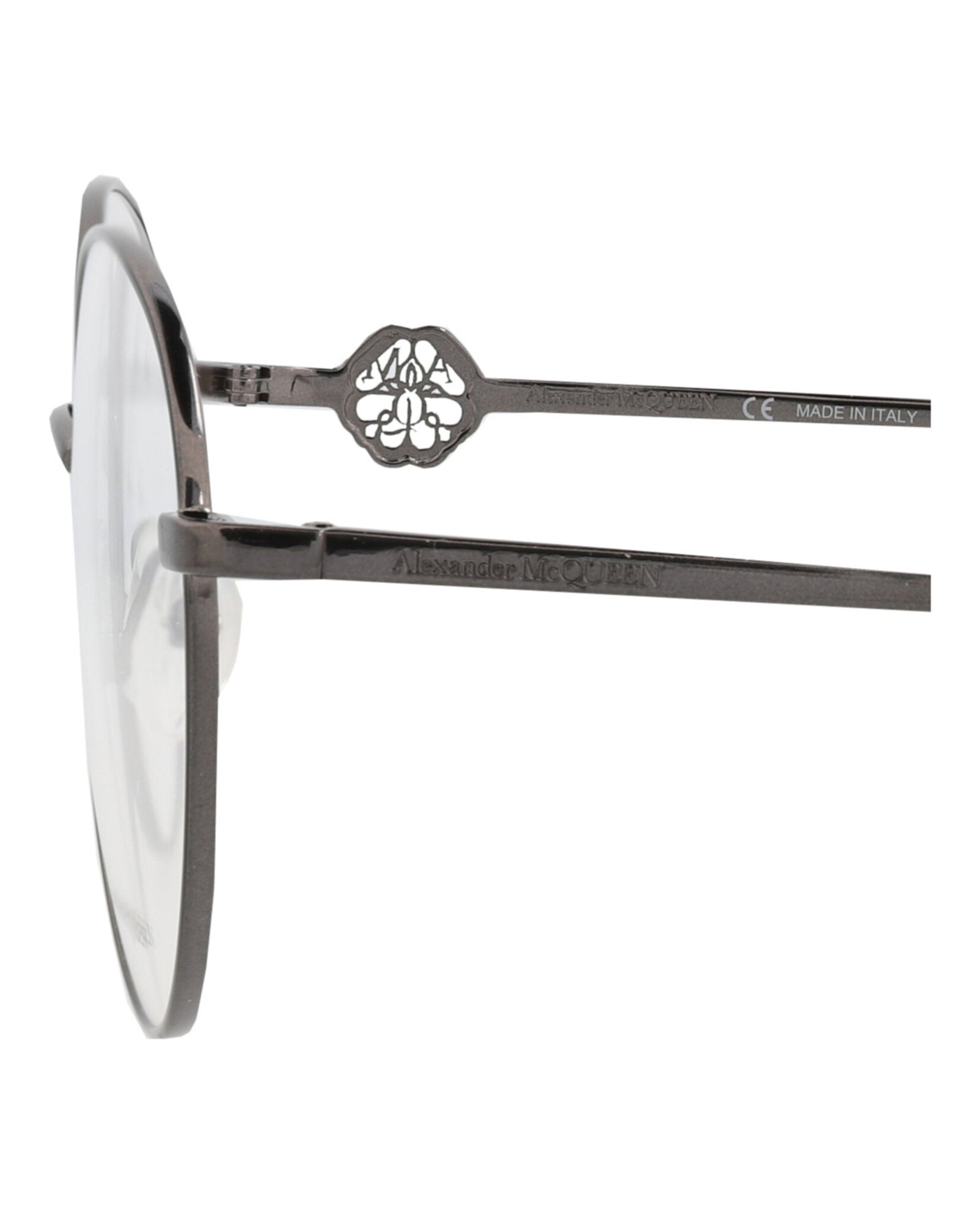 Alexander McQueen Womens Round/Oval Ruthenium Ruthenium Transparent Fashion Designer Eyewear