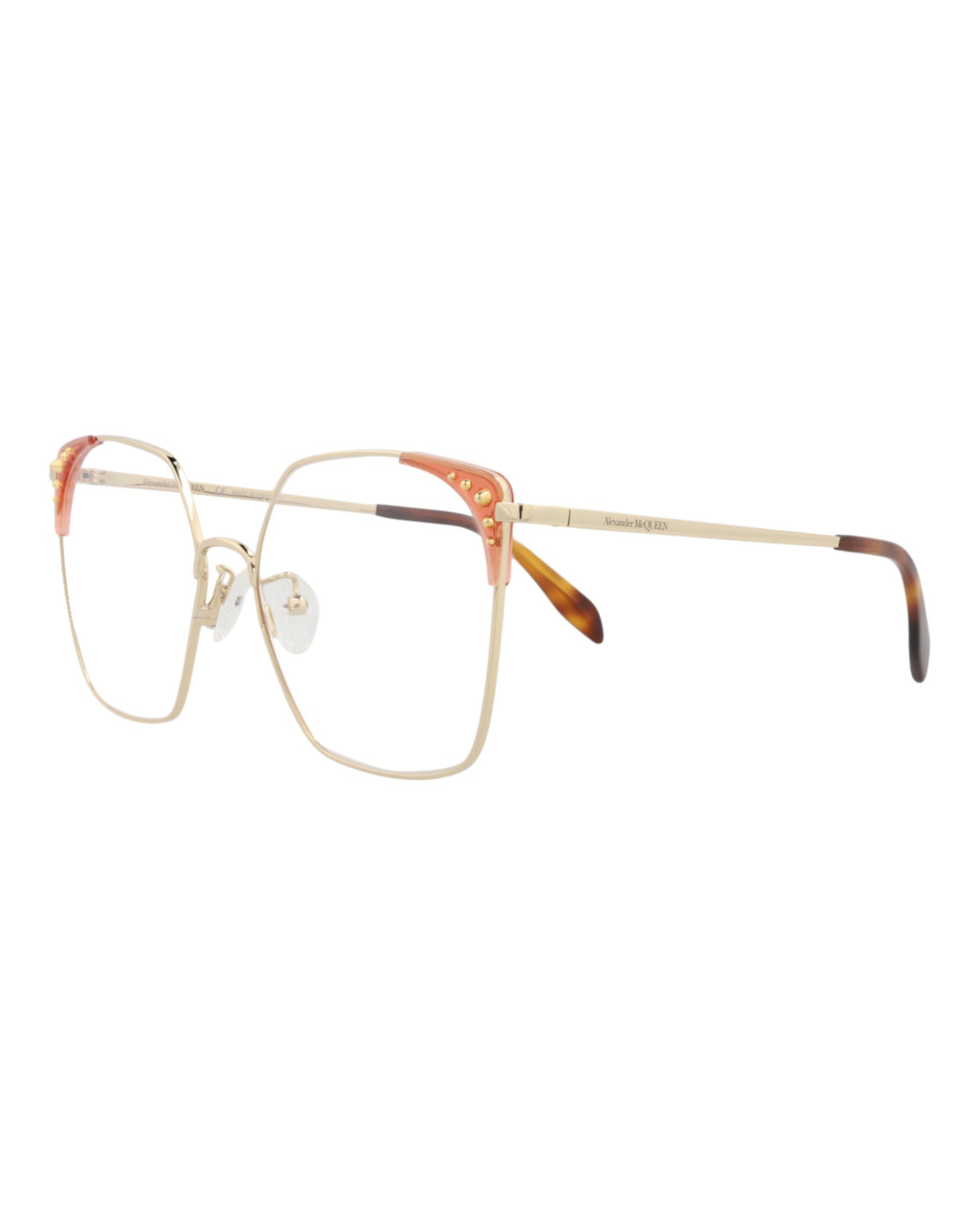 Alexander McQueen Womens Square/Rectangle Gold Gold Transparent Fashion Designer Eyewear