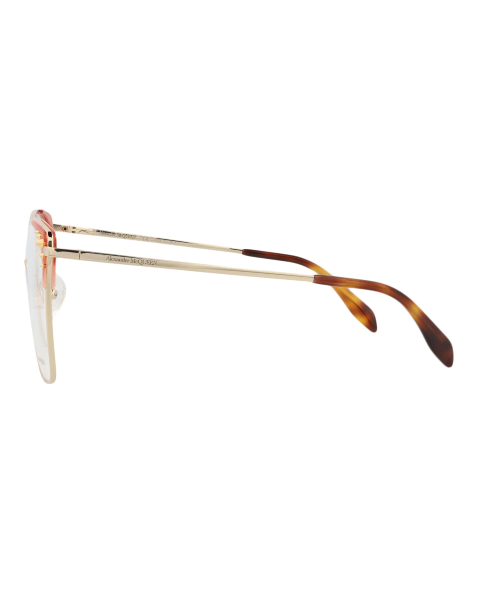 Alexander McQueen Womens Square/Rectangle Gold Gold Transparent Fashion Designer Eyewear