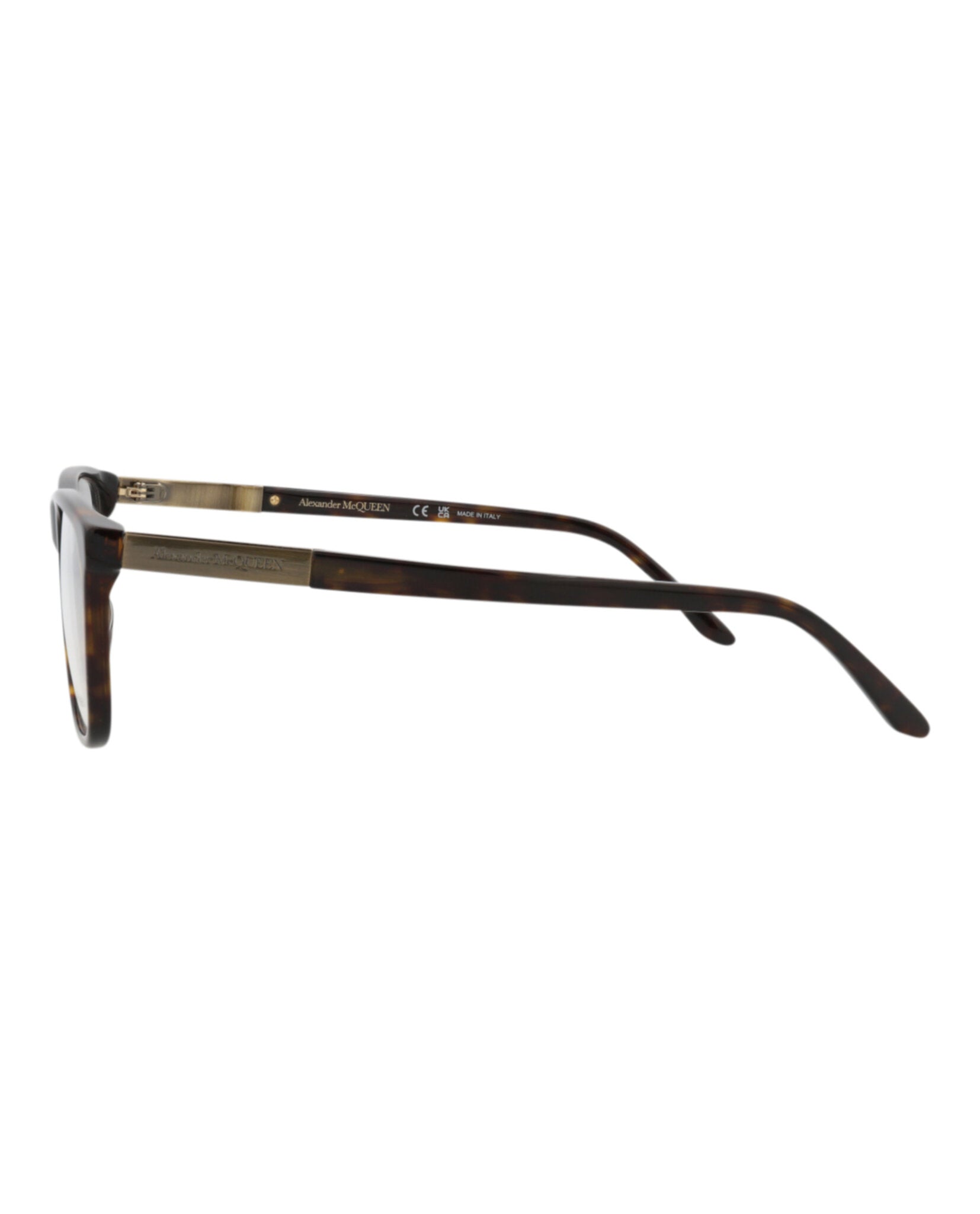 Alexander McQueen Mens Square/Rectangle Havana Gold Transparent Fashion Designer Eyewear