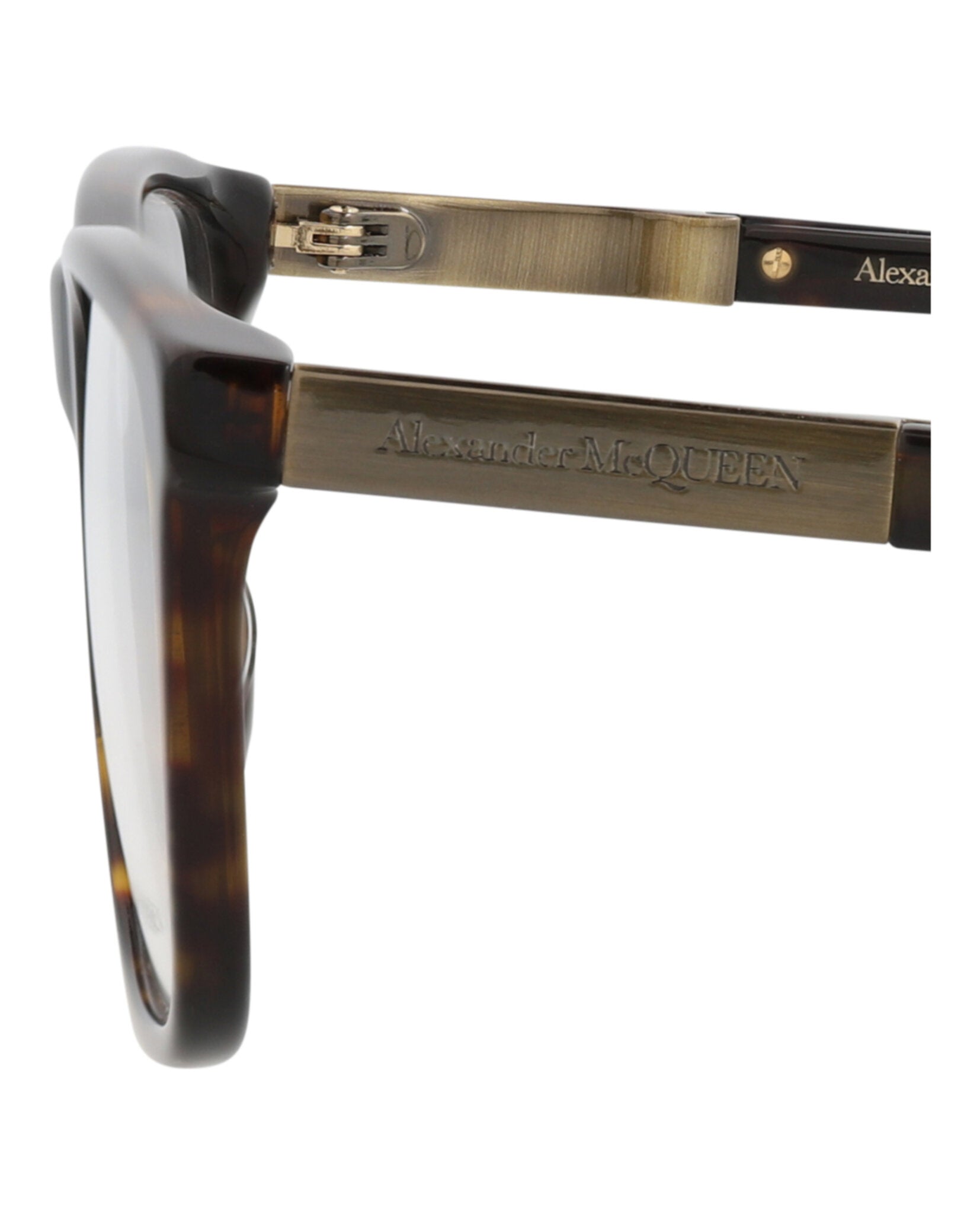 Alexander McQueen Mens Square/Rectangle Havana Gold Transparent Fashion Designer Eyewear